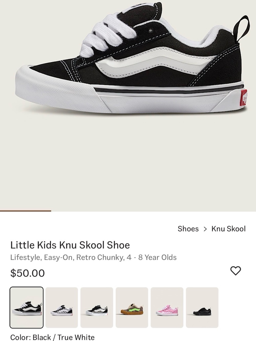 Vans Little Kids Knu Skool Shoe — Black & White